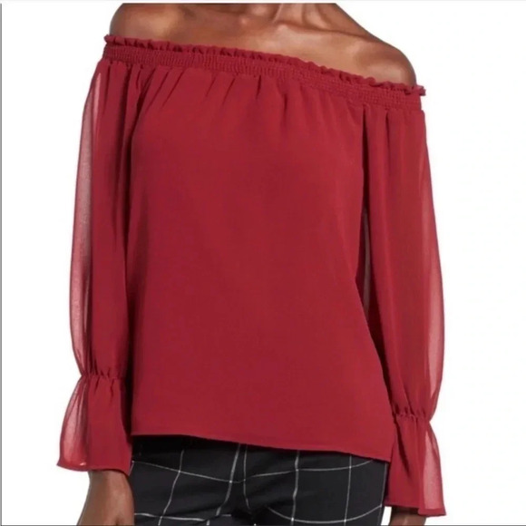 Wayf Red Off The Shoulder Blouse - Picture 1 of 6